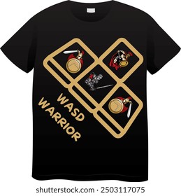 An Unique T Shirt design with Warrior View with the quote "WASD WARRIOR"