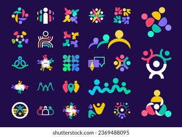 Unique teamwork logo set. Unique color transitions. Growth, success and communication logo template. vector