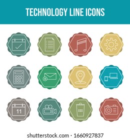 Conjunto de iconos de línea de tecnología única	