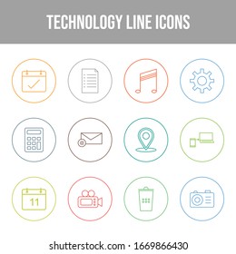 Conjunto de iconos de línea de tecnología única	