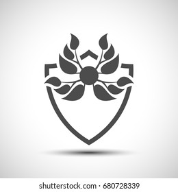 Unique template of the security company. Abstract shield with leaves. Security sign. 