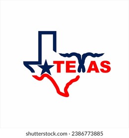 Diseño único del logo de un mapa de Texas con cabeza abstracta de vaca en la letra X.