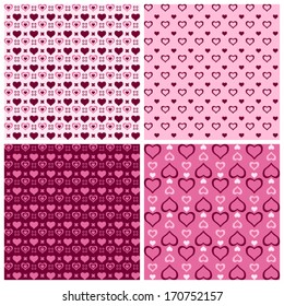Unique texture Saint Valentine's Day patterns. This set of vector seamless abstract vintage backgrounds. Cool retro pink and purple colors. This texture can be used for printing onto fabric or paper.