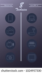 Unique thin line icons set of computer hardware and electronics parts. Premium quality outline symbol collection.
