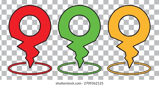 
Einzigartige drei farbenfrohe, stilisierte Kartensymbole in Rot, Grün und Gelb auf transparentem, kariertem Hintergrund.