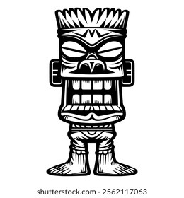 Unique tiki design showcasing an intricate mask with bold features and strong expression