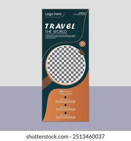 Unique travel the world rollup banner design by organic and ellipse shape