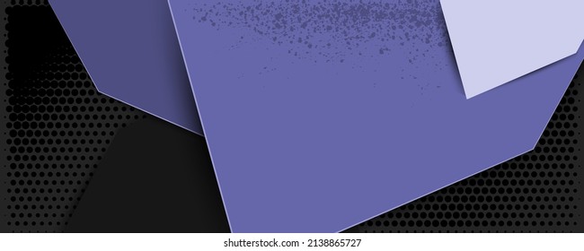 Einzigartiger abstrakter, moderner violetter Hintergrund Sehr peri Hintergrund mit schwarzen Objekten Grafik Geometrie schwarz graue Tapete Vector. Trendfarben des Jahres 2022