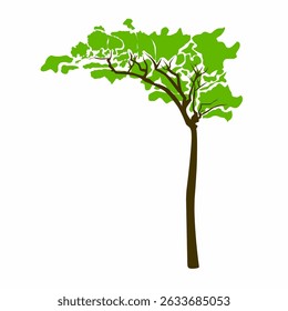A unique tree with green leaves and a brown trunk