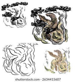 design exclusivo de ilustração de árvore com alguns troncos secos e alguns crescendo bem