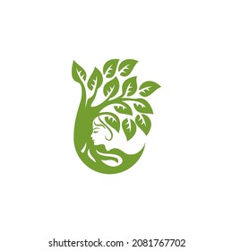 unique tree logo design icon, tree icon with face shape, geometric tree logo concept, tree logo vector EPS 10