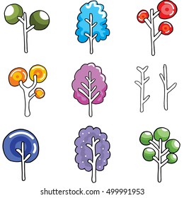 Unique tree set on doodles vector art