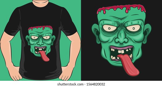 Unique and Trendy Angry Zombie T-Shirt Design or Mockup.