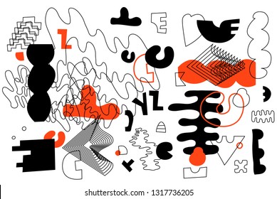 Unique Trendy Artistic Collection Of Abstract Shapes In Handmade Technique. Bright bold design elements Set for Motion, Animation, Magazine, Billboard etc