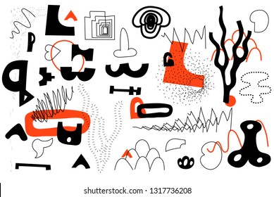 Unique Trendy Artistic Collection Of Abstract Shapes In Handmade Technique. Bright bold design elements Set for Motion, Animation, Magazine, Billboard etc