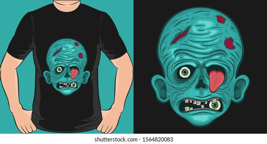 Unique and Trendy Creepy Zombie T-Shirt Design or Illustration.