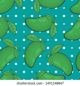 Unique and Trendy Fresh Green Mangos Irregular Seamless Pattern. Unique and Trendy irregular seamless pattern background for your unique design.
