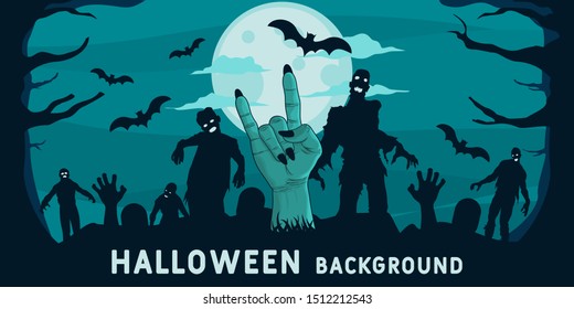 Unique and Trendy Halloween Banner or Poster with Zombie Hand Coming Out of the Ground. Unique and Trendy Banner or Poster Background For Your Unique Design.