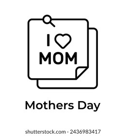 Unique and trendy mothers day icon design, i love mom on sticky notes