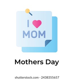 Unique and trendy mothers day icon design, i love mom on sticky notes