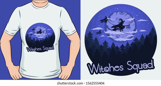 Unique and Trendy Witches Squad T-Shirt Design or Mockup.