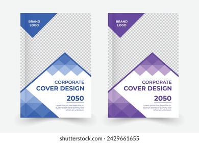 Unique triangle graphic elements a4 corporate book cover design template.	
