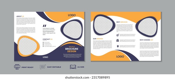 Unique trifold brochure template, three fold cover page, three fold brochure background layout design with mockup