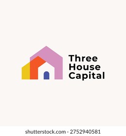 Unique Triple Three house home mortgage real estate overlapping color colorful logo vector icon illustration
