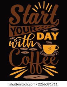 A unique t-shirt design featuring a coffee cup with steam rising from it, surrounded by a creative phrase.