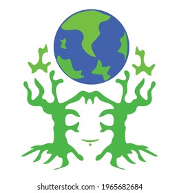 Unique t-shirt design with globe and face in the middle of tree. 
