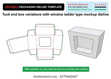 Unique Tuck End Box Variations with Ladder Window Dieline, box variations, window box mockup, ladder type box, dieline mockup, packaging design, custom dieline, Die line mockup