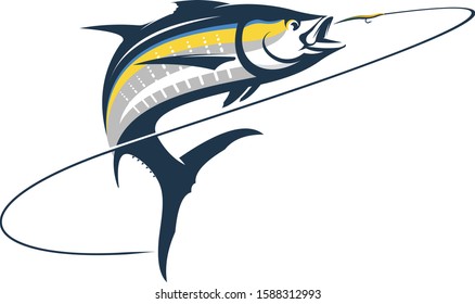 Unique Tuna Jumping Out Of Water, Great For Fishing Logo & Shirts. 