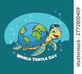 A unique turtle who carries the world on his shell, celebrates World Turtle Day on May 23rd to inspire ocean conservation and love for the planet through bright and friendly underwater art.