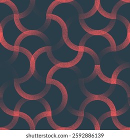 Unique Twisted Seamless Pattern Trend Dot Work Vector Red Black Abstract Background. Intricate Curved Lines Halftone Art Illustration for Fashionable Textile. Loopable Graphical Abstraction Wallpaper