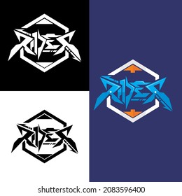Unique typographic design of the word rider with the dominant color blue and white
