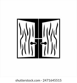 Unique, unusual door logo design with wood texture illustration.