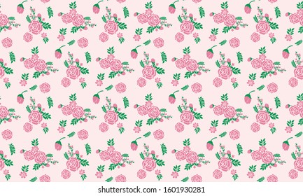 Unique valentine pink flower pattern, with leaf and flower simple drawing.