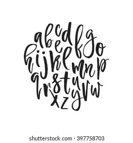 Unique vector alphabet. Modern calligraphy font. Vector letters isolated and easy to use. Latin alphabet. Educational poster.
