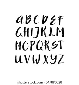 Unique vector alphabet. Modern calligraphy font. Vector letters isolated and easy to use. Latin alphabet. Educational poster.