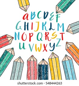 Unique vector alphabet. Modern calligraphy font. Vector letters isolated and easy to use. Latin alphabet. Educational poster.