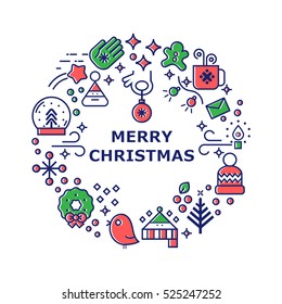 Unique vector concept with different Christmas and new year celebration elements and doodles. Clean and easy to edit in line style vector. For banners and other types of business design.