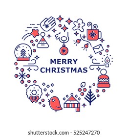 Unique vector concept with different Christmas and new year celebration elements and doodles. Clean and easy to edit in line style vector. For banners and other types of business design.