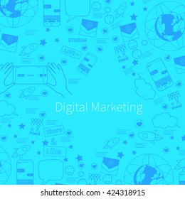Unique vector concept with different digital marketing elements. Clean and easy to edit. Unique illustration for t-shirts, banners, flyers and other types of business design.