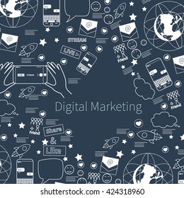 Unique vector concept with different digital marketing elements. Clean and easy to edit. Unique illustration for t-shirts, banners, flyers and other types of business design.