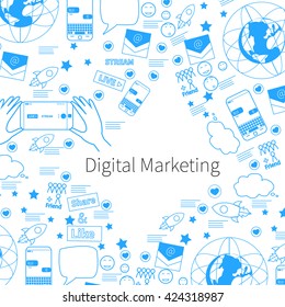Unique vector concept with different digital marketing elements. Clean and easy to edit. Unique illustration for t-shirts, banners, flyers and other types of business design.