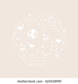 Unique vector concept with different digital marketing elements. Clean and easy to edit. Unique illustration for t-shirts, banners, flyers and other types of business design.