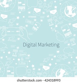 Unique vector concept with different digital marketing elements. Clean and easy to edit. Unique illustration for t-shirts, banners, flyers and other types of business design.