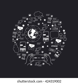 Unique vector concept with different digital marketing elements. Clean and easy to edit. Unique illustration for t-shirts, banners, flyers and other types of business design.