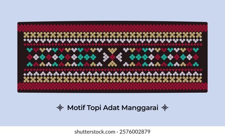 A unique vector design featuring the Manggarai traditional hat motif, showcasing cross and diamond shapes with vivid colors.