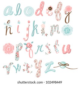 Unique vector flower font. Amazing hand drawn Alphabet.